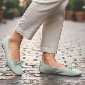 Talbots Womens Ballet Flats Sz 10 Suede Mint Green Bow Detail Shoes Trendy Paris
